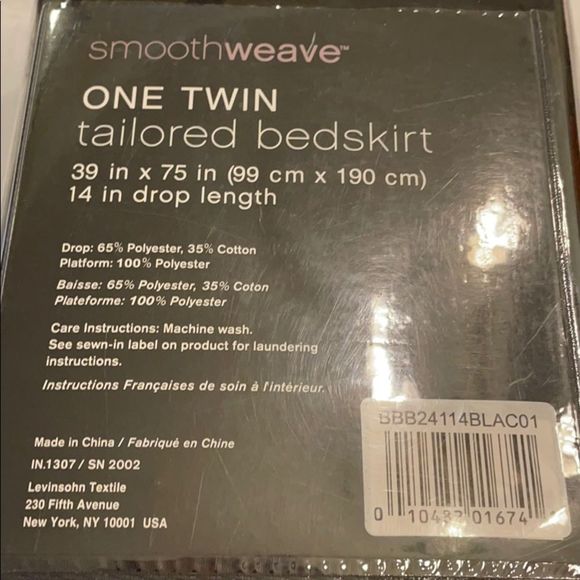 Smoothweave Tailored Bedskirt Black Twin Size 14” - Picture 3 of 3